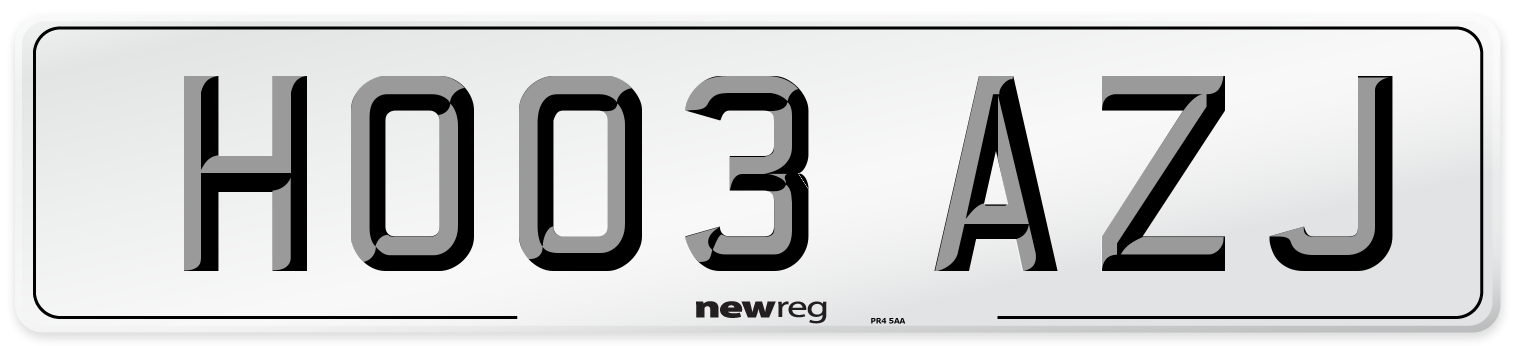 HO03 AZJ Number Plate from New Reg